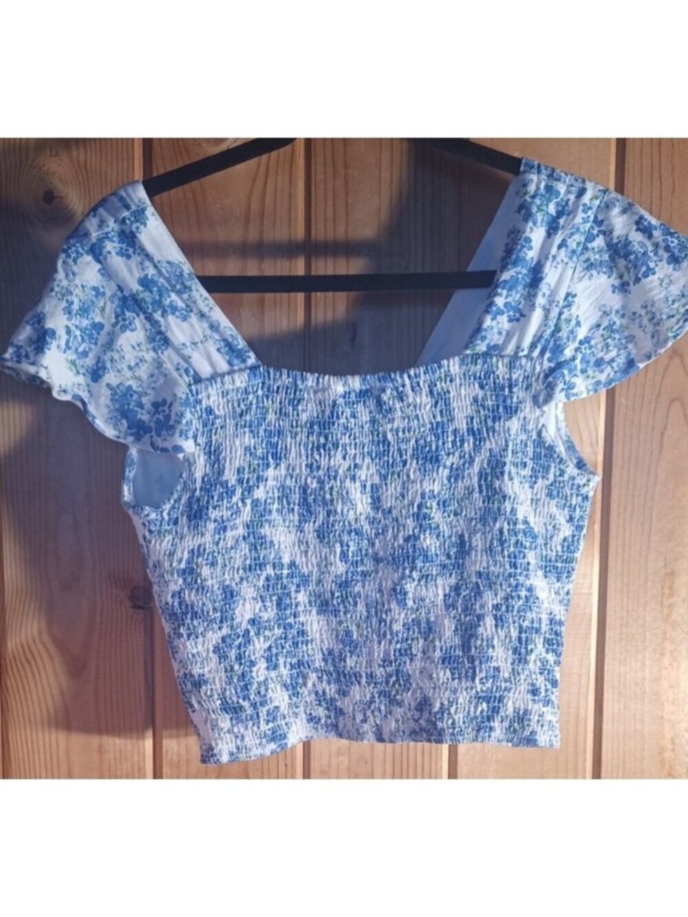 Blue White Top Linen Blend Women's Large